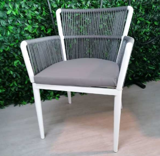 JOYCE OUTDOOR CHAIR WHITE ALUMINIUM GRAY TEXTILENE GRAY ROPE 21197 JOYCE ΚΑΡΕΚΛΑ ΚΗΠΟΥ ΣΕ ΛΕΥΚΟ ΑΛΟΥΜΙΝΙΟ ΜΕ ΓΚΡΙ ΥΦΑΣΜΑ ΚΑΙ ΓΚΡΙ ΣΧΟΙΝΙ 21197